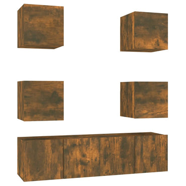 vidaXL Meuble TV, 6 pcs, Chêne fumé, Bois d'ingénierie