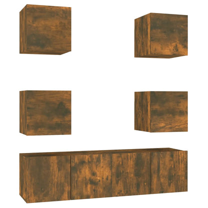 vidaXL Meuble TV, 6 pcs, Chêne fumé, Bois d'ingénierie