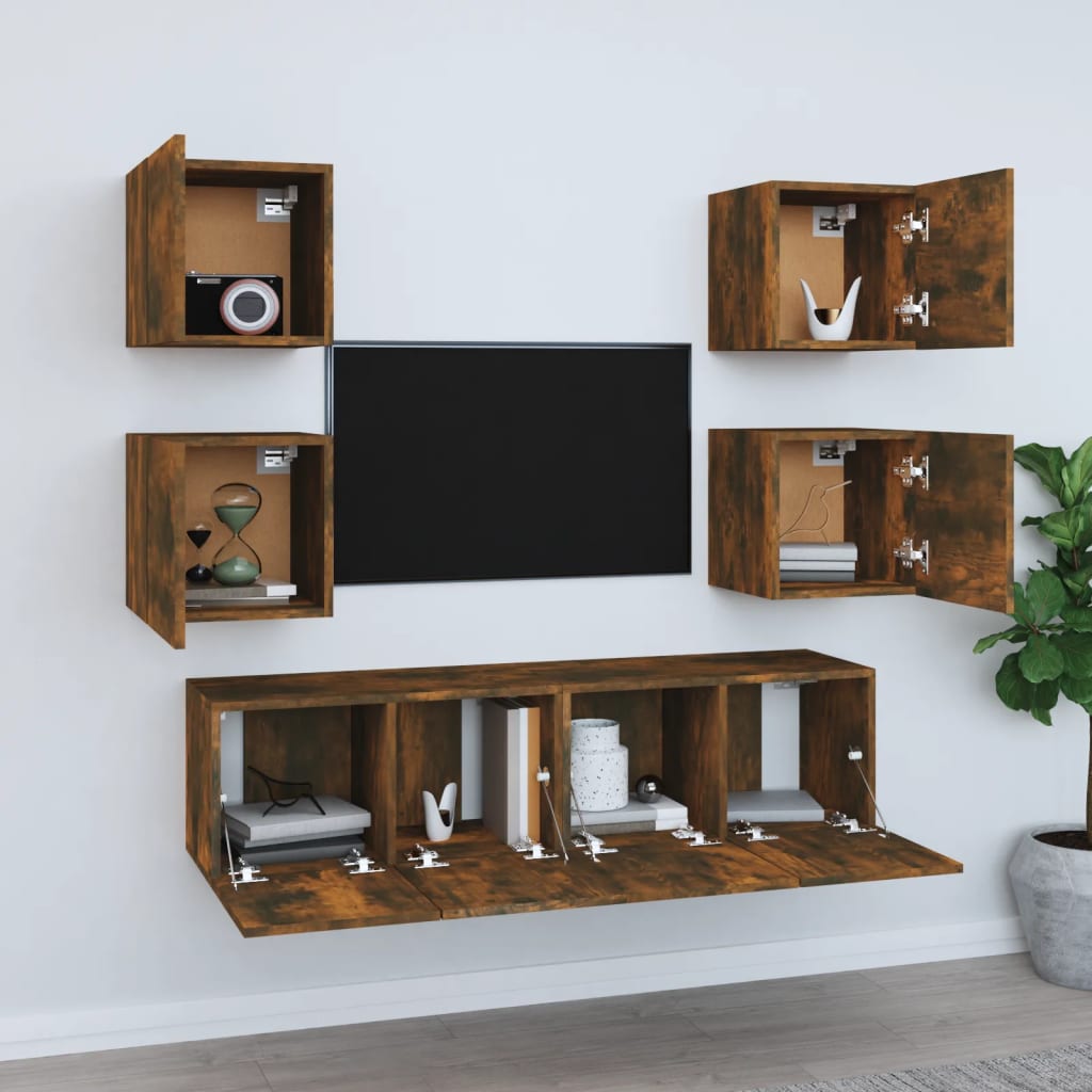 vidaXL Meuble TV, 6 pcs, Chêne fumé, Bois d'ingénierie