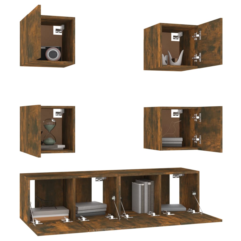 vidaXL Meuble TV, 6 pcs, Chêne fumé, Bois d'ingénierie