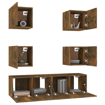 vidaXL Meuble TV, 6 pcs, Chêne fumé, Bois d'ingénierie