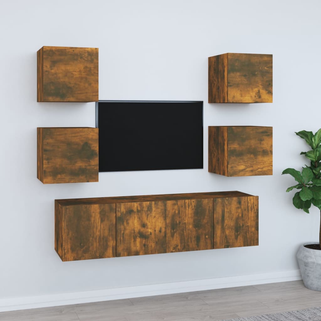 vidaXL Meuble TV, 6 pcs, Chêne fumé, Bois d'ingénierie