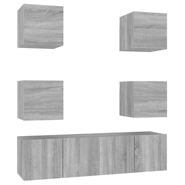 vidaXL Meuble TV, 6 pcs, gris Sonoma, aggloméré