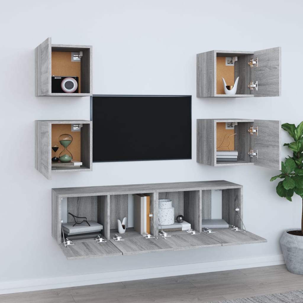vidaXL 6-tlg. TV-Schrank-Set Grau Sonoma Holzwerkstoff