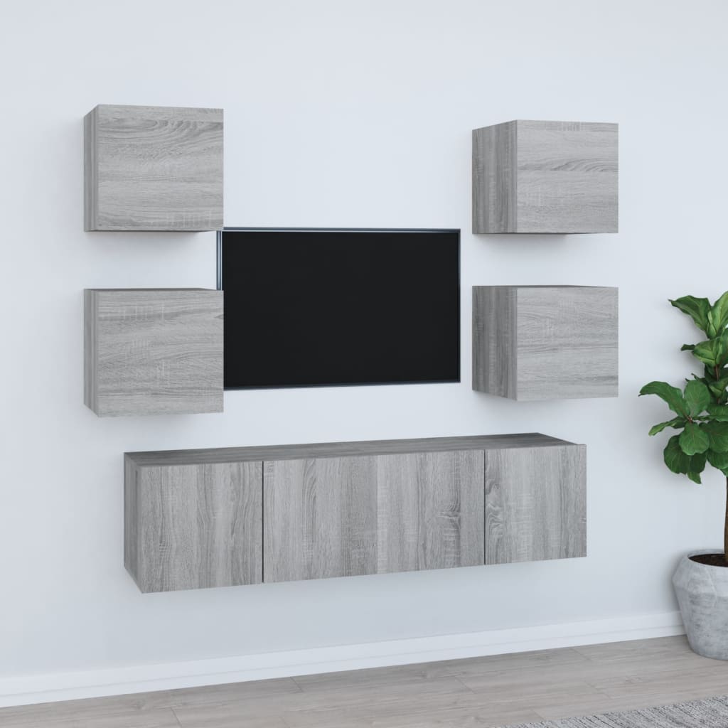 vidaXL 6-tlg. TV-Schrank-Set Grau Sonoma Holzwerkstoff