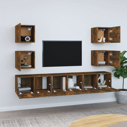 vidaXL Ensemble de 7 meubles TV chêne fumé en bois d'ingénierie