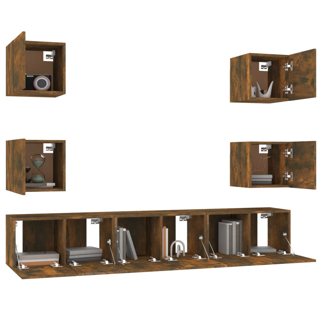 vidaXL Ensemble de 7 meubles TV chêne fumé en bois d'ingénierie