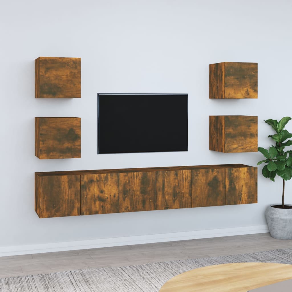 vidaXL Ensemble de 7 meubles TV chêne fumé en bois d'ingénierie