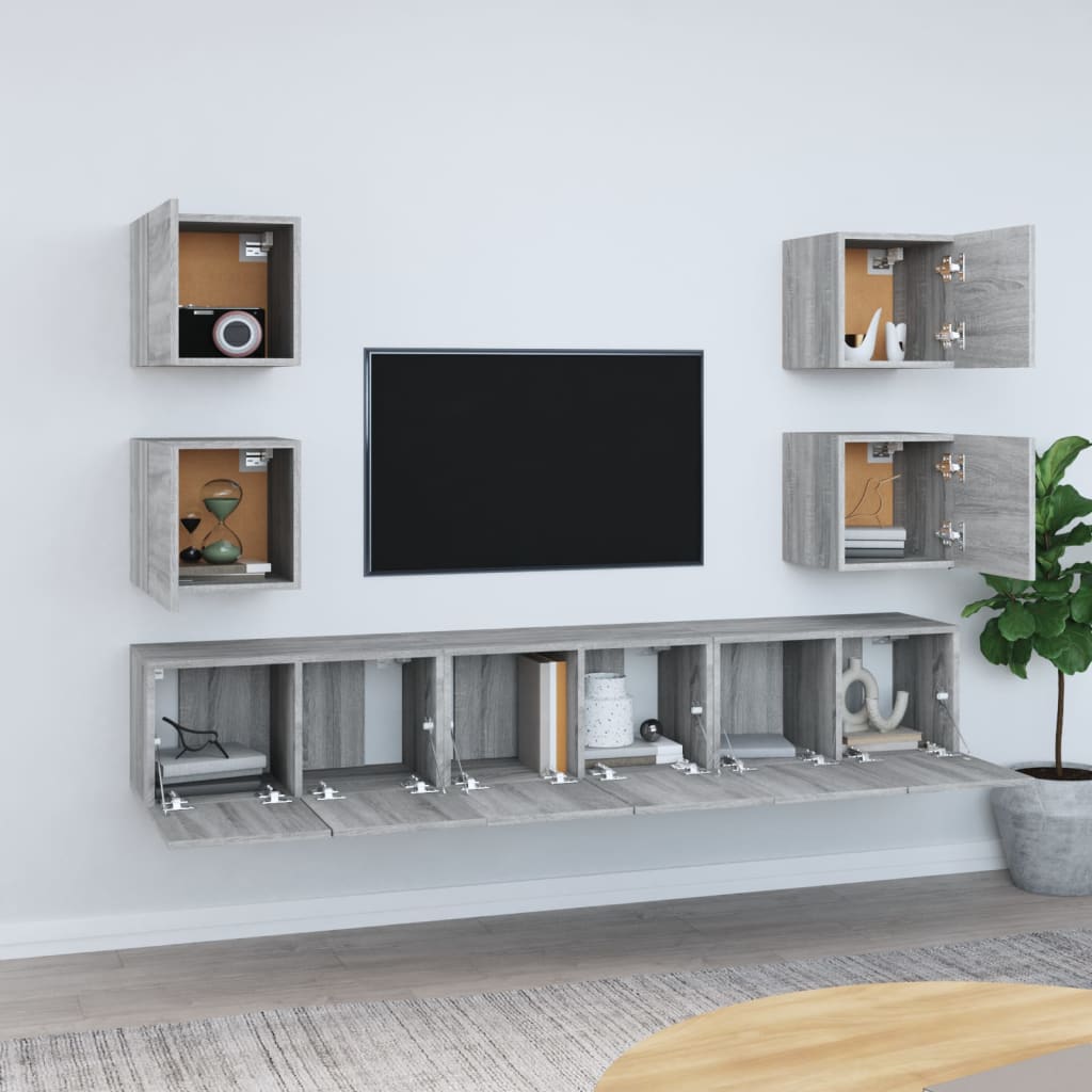 vidaXL Ensemble de meubles TV 7 pcs Aggloméré Gris Sonoma