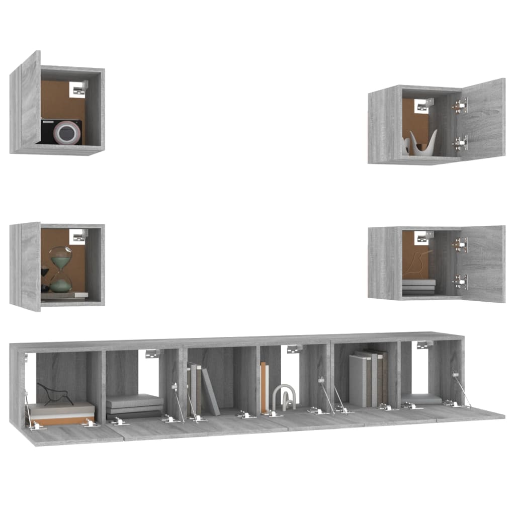 vidaXL Ensemble de meubles TV 7 pcs Aggloméré Gris Sonoma