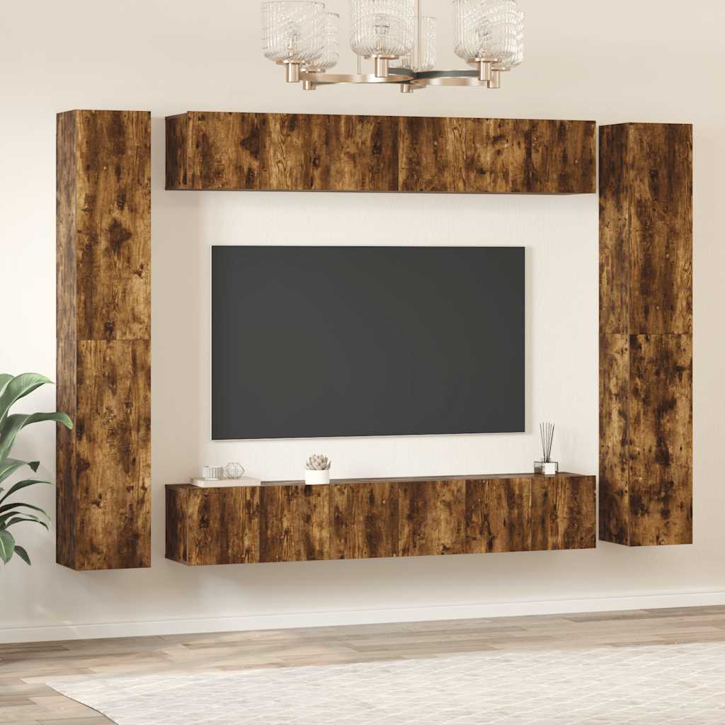 vidaXL Meuble TV 10 pcs Aggloméré Chêne fumé