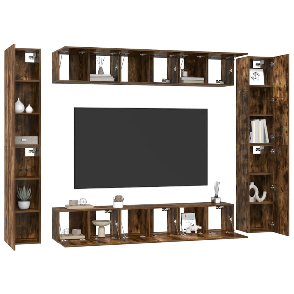vidaXL Meuble TV 10 pcs Aggloméré Chêne fumé