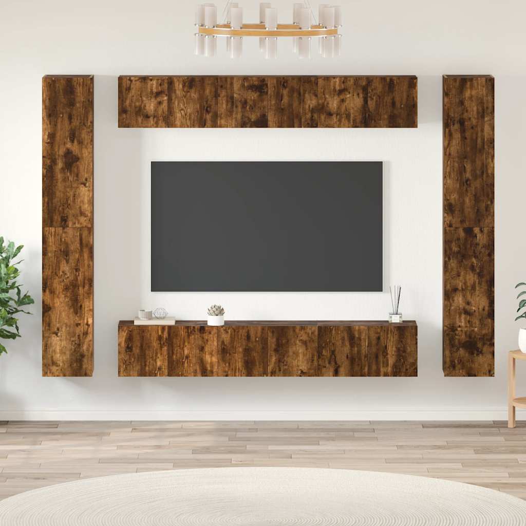 vidaXL Meuble TV 10 pcs Aggloméré Chêne fumé