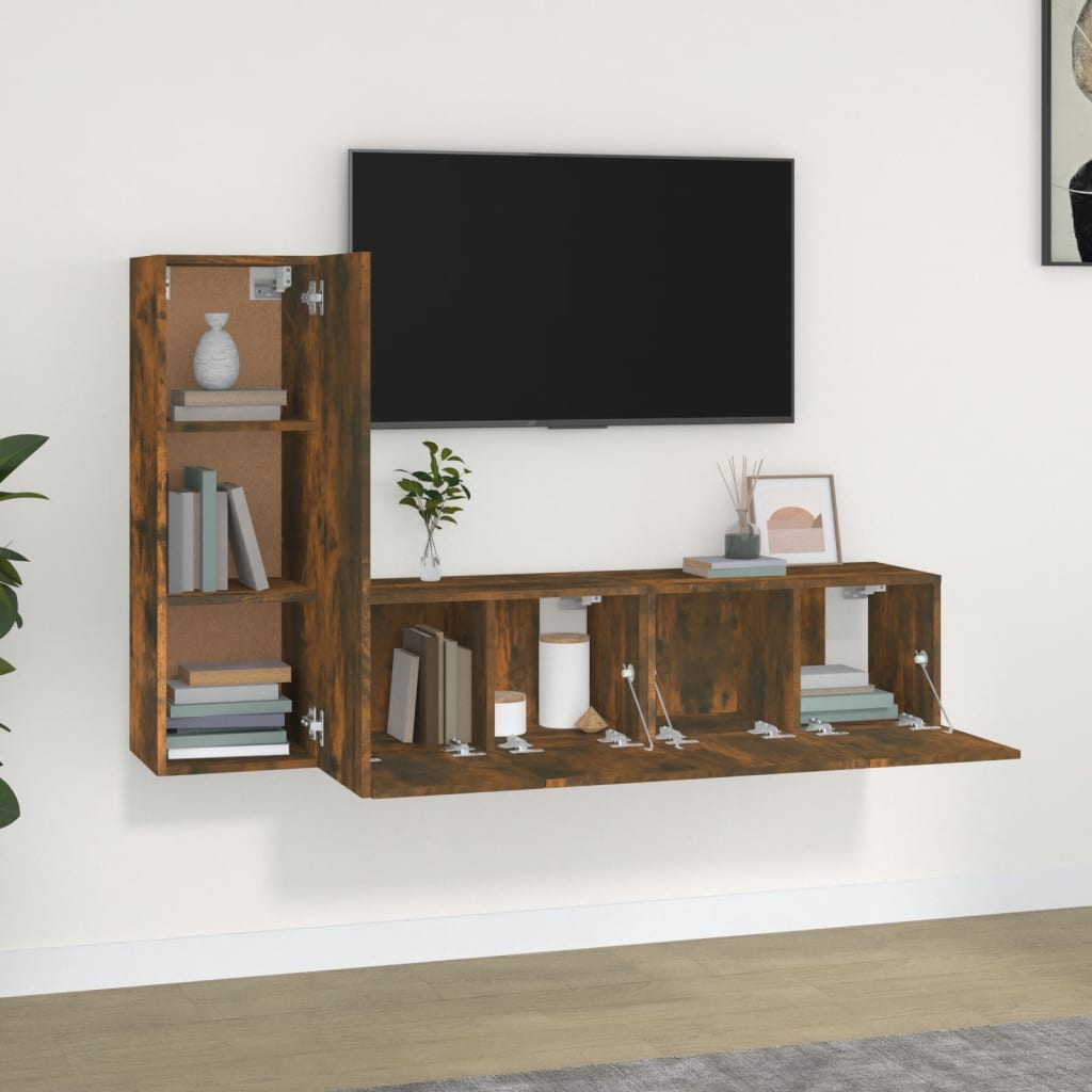 vidaXL 3-tlg. TV-Schrank-Set Räuchereiche Holzwerkstoff