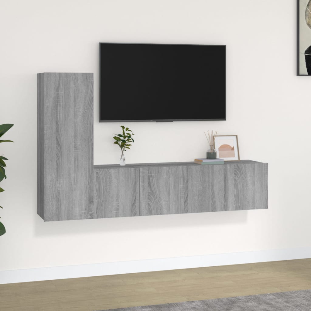 vidaXL 3-tlg. TV-Schrank-Set Grau Sonoma Holzwerkstoff