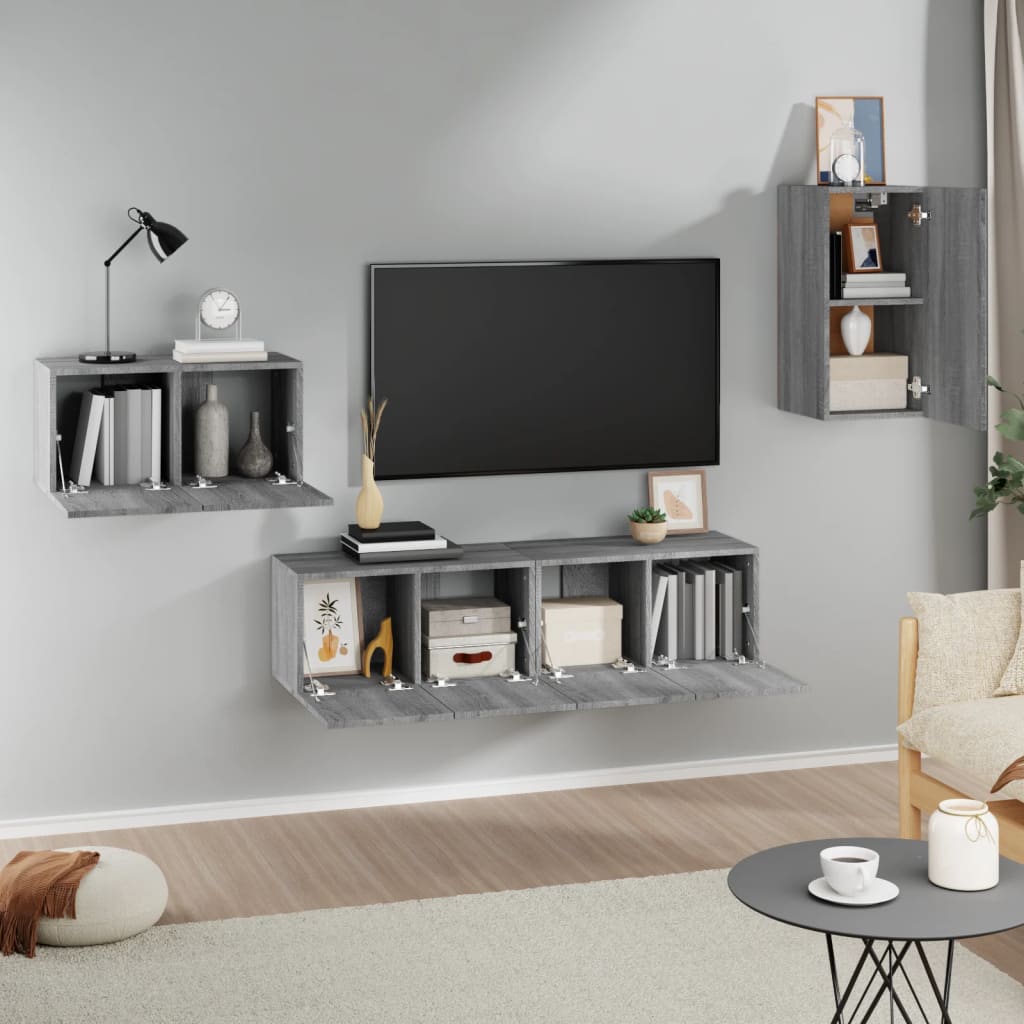 vidaXL Meuble TV, 4 pcs, Gris sonoma, Bois d'ingénierie
