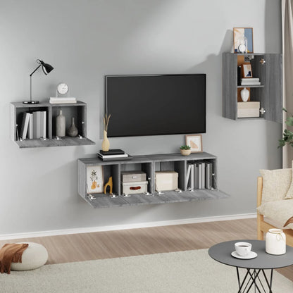 vidaXL Meuble TV, 4 pcs, Gris sonoma, Bois d'ingénierie