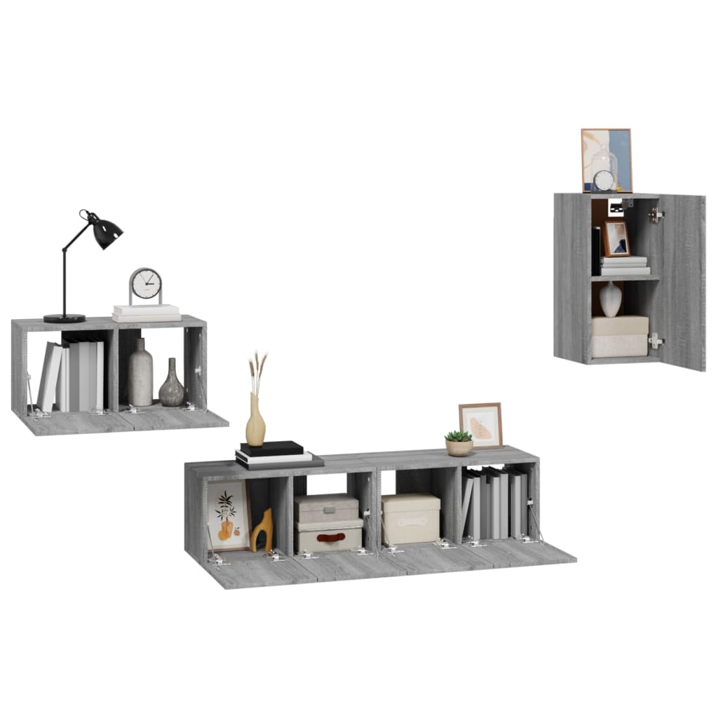 vidaXL Meuble TV, 4 pcs, Gris sonoma, Bois d'ingénierie