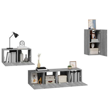 vidaXL Meuble TV, 4 pcs, Gris sonoma, Bois d'ingénierie
