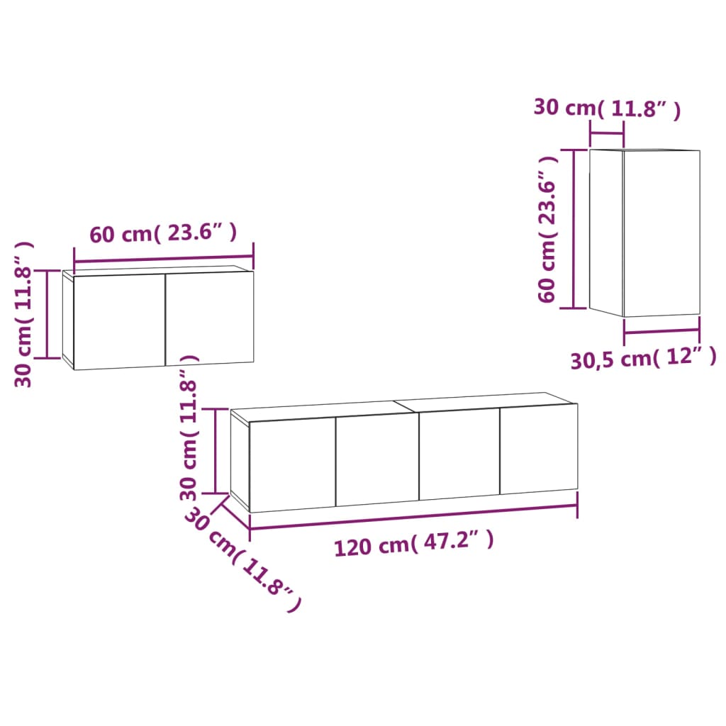 vidaXL Meuble TV, 4 pcs, Gris sonoma, Bois d'ingénierie