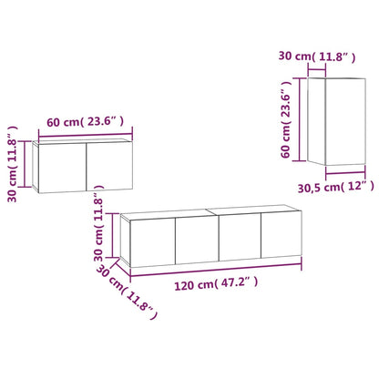 vidaXL Meuble TV, 4 pcs, Gris sonoma, Bois d'ingénierie