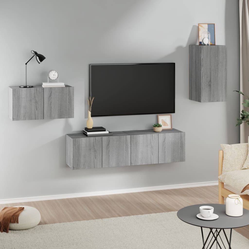 vidaXL Meuble TV, 4 pcs, Gris sonoma, Bois d'ingénierie