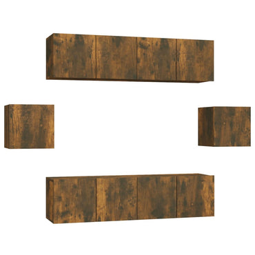 vidaXL Meuble TV, 6 pcs, Chêne fumé, Bois d'ingénierie