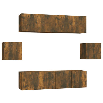 vidaXL Meuble TV, 6 pcs, Chêne fumé, Bois d'ingénierie