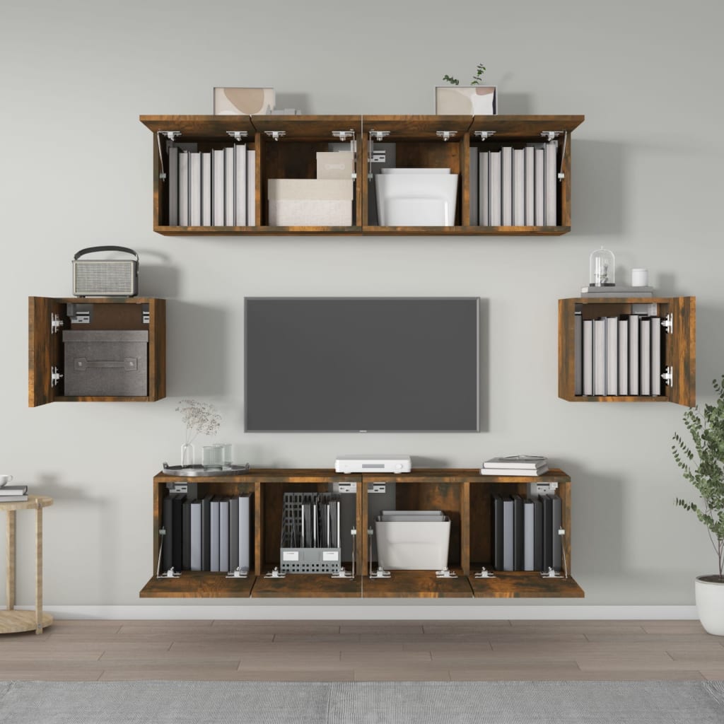 vidaXL Meuble TV, 6 pcs, Chêne fumé, Bois d'ingénierie