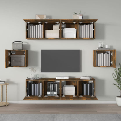 vidaXL Meuble TV, 6 pcs, Chêne fumé, Bois d'ingénierie