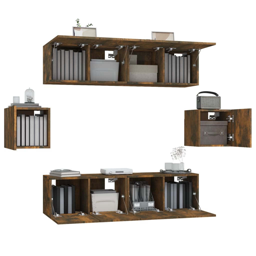 vidaXL Meuble TV, 6 pcs, Chêne fumé, Bois d'ingénierie