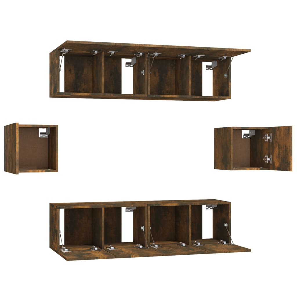 vidaXL Meuble TV, 6 pcs, Chêne fumé, Bois d'ingénierie