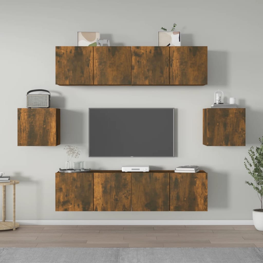 vidaXL Meuble TV, 6 pcs, Chêne fumé, Bois d'ingénierie