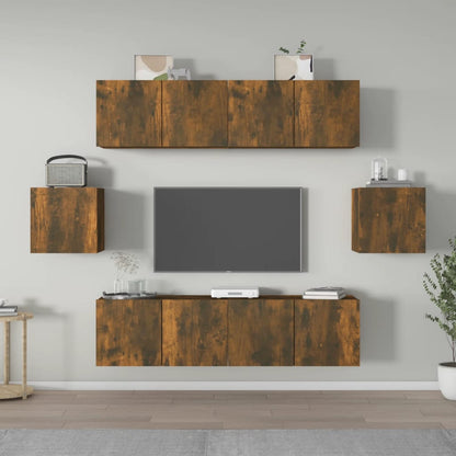 vidaXL Meuble TV, 6 pcs, Chêne fumé, Bois d'ingénierie