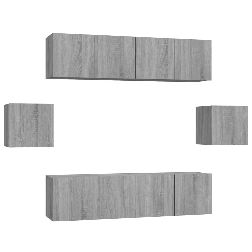 vidaXL Meuble TV, 6 pcs, gris Sonoma, aggloméré