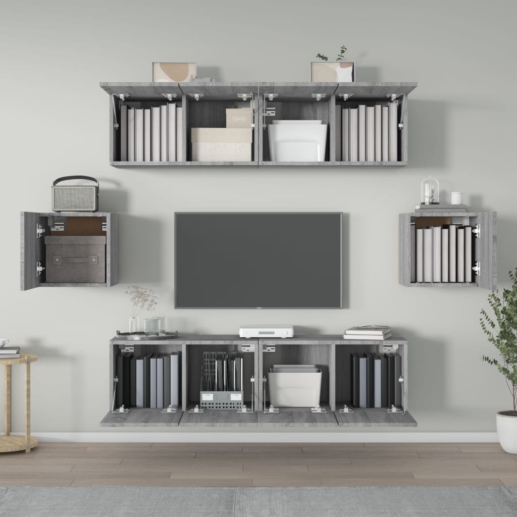 vidaXL Meuble TV, 6 pcs, gris Sonoma, aggloméré
