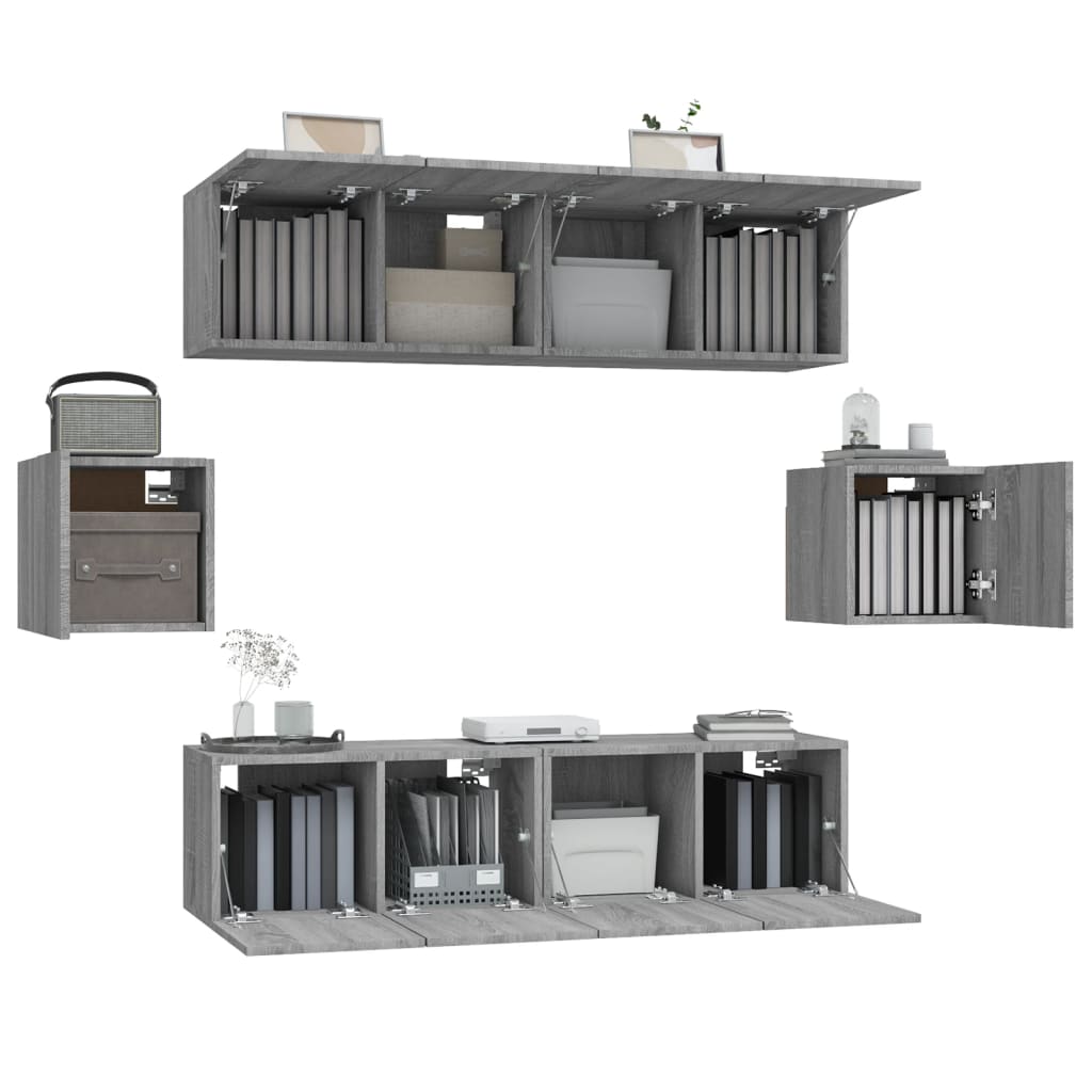 vidaXL Meuble TV, 6 pcs, gris Sonoma, aggloméré