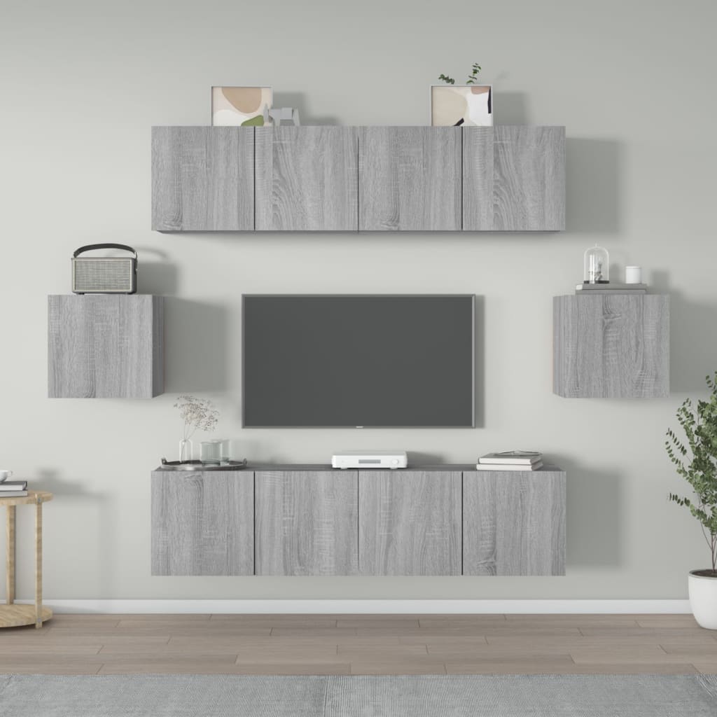 vidaXL Meuble TV, 6 pcs, gris Sonoma, aggloméré
