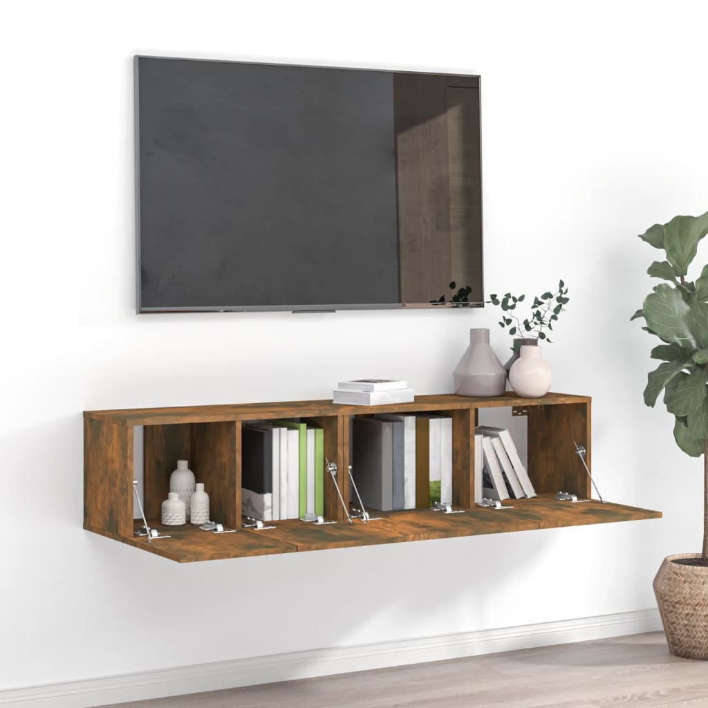 vidaXL Meuble TV, 2 pcs, chêne fumé, bois d'ingénierie