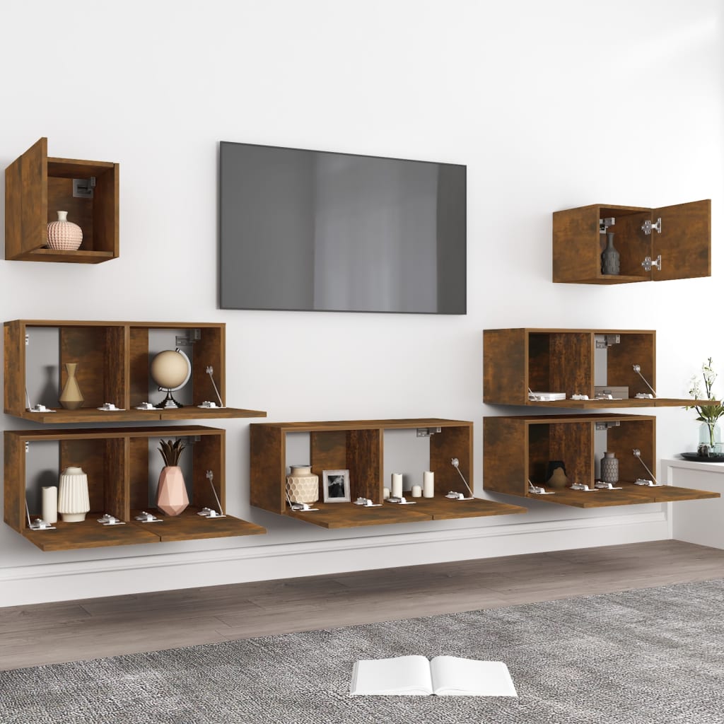 vidaXL 7-tlg. TV-Schrank-Set Räuchereiche Holzwerkstoff