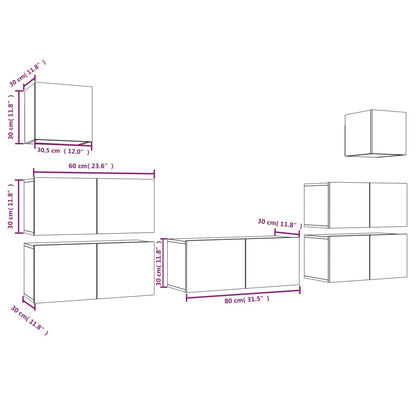 vidaXL 7-tlg. TV-Schrank-Set Räuchereiche Holzwerkstoff
