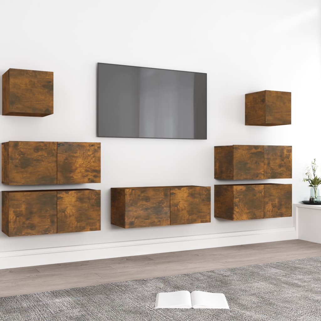 vidaXL 7-tlg. TV-Schrank-Set Räuchereiche Holzwerkstoff