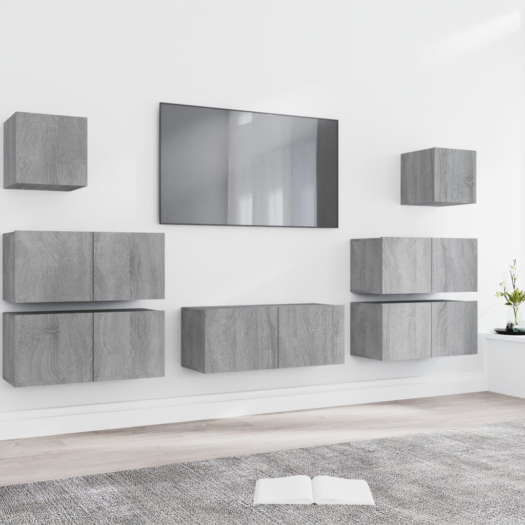 vidaXL Ensemble de meubles TV 7 pcs Aggloméré Gris Sonoma