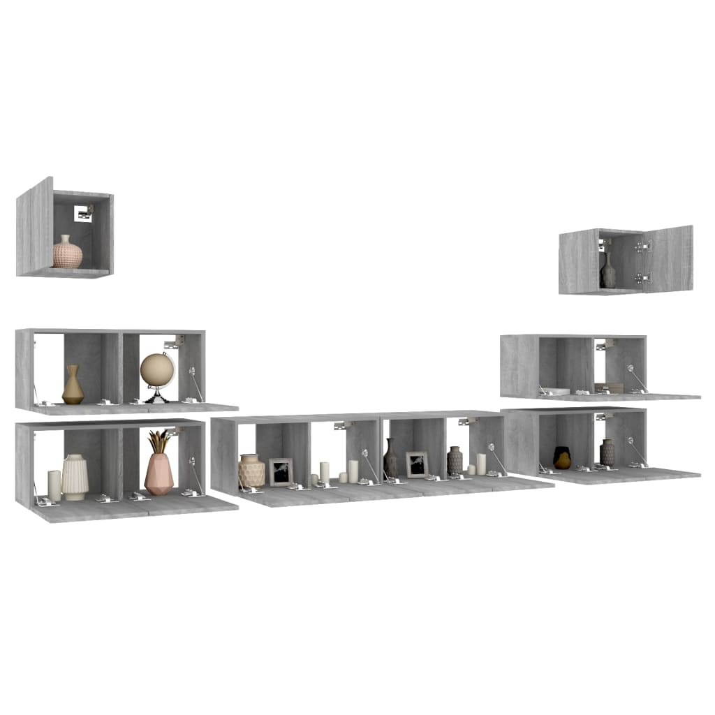 vidaXL 8-tlg. TV-Schrank-Set Grau Sonoma Holzwerkstoff