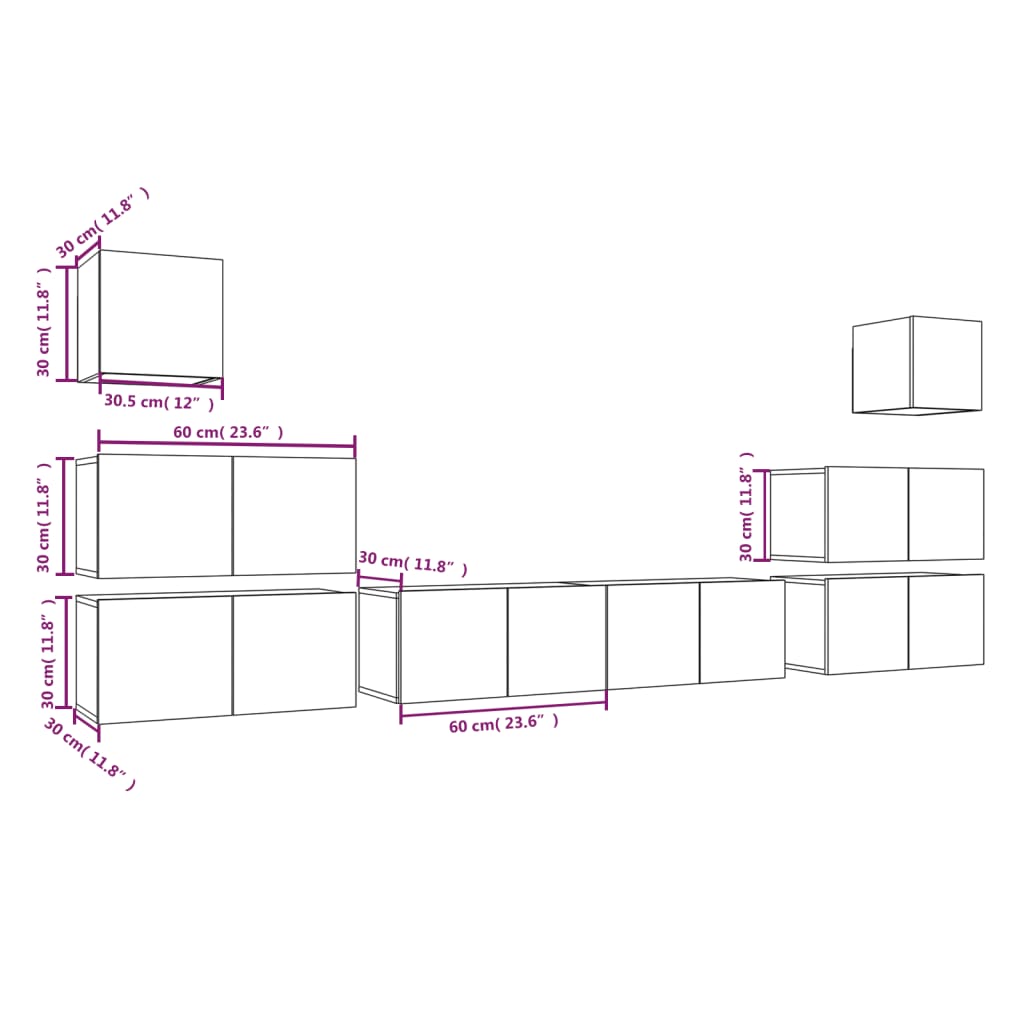 vidaXL 8-tlg. TV-Schrank-Set Grau Sonoma Holzwerkstoff