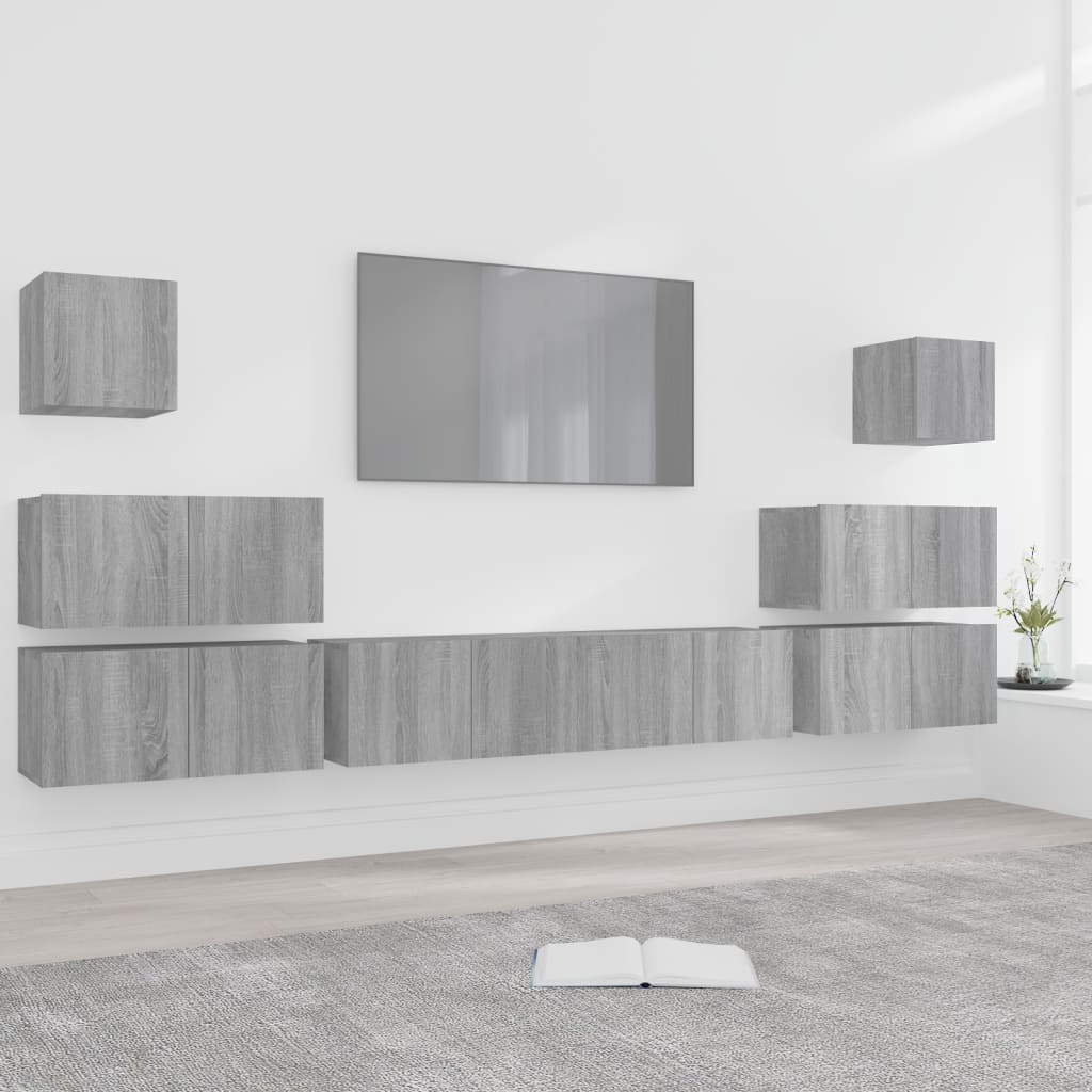 vidaXL 8-tlg. TV-Schrank-Set Grau Sonoma Holzwerkstoff