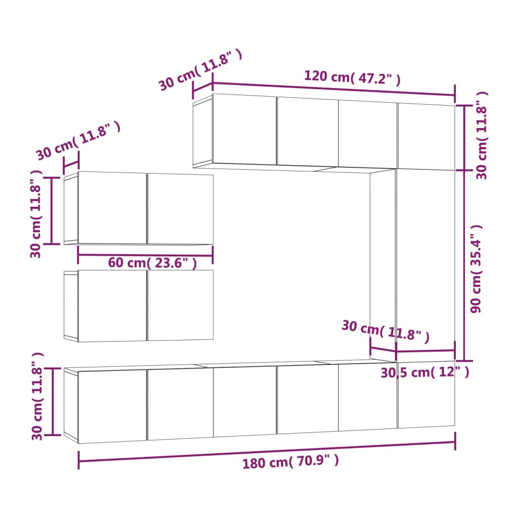 vidaXL Ensemble de meubles TV 8 pcs Gris Sonoma Aggloméré