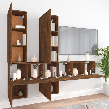 vidaXL Meuble TV, 7 pièces, chêne fumé, bois d'ingénierie