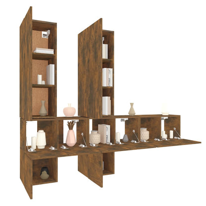 vidaXL Meuble TV, 7 pièces, chêne fumé, bois d'ingénierie