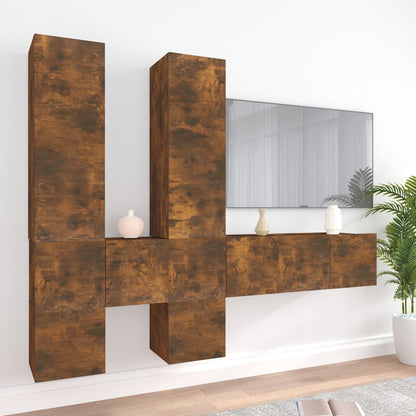 vidaXL Meuble TV, 7 pièces, chêne fumé, bois d'ingénierie